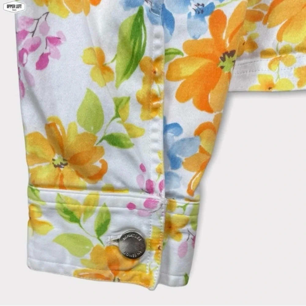 Stretch Denim Floral Jacket Full Zip Y2K Unique Jones New York Small - Picture 14 of 16